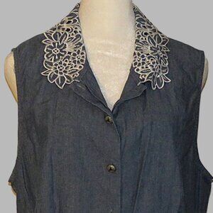 Pendleton Women's Sleeveless Jean Top with Embroidery Flower Size XL (C348)